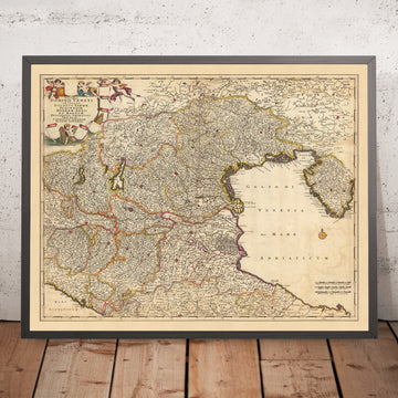 Alte Karte des Venezianischen Dominions von Visscher, 1690: Bologna, Florenz, Venedig, San Marino, Parco Alto Garda Bresciano 