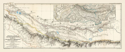 Old Map of the Himalayas by Petermann, 1868: Everest, K2, Sikkim, Bhutan, Tibet