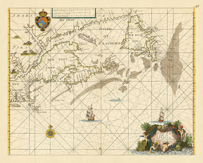 Alte Karte der nordamerikanischen Küste von Seller, 1674: Neufundland, Cape Cod, Avalon-Halbinsel, Pelzhandel der Hudson's Bay Company, Vertrag von Westminster.
