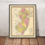 Mapa antiguo de Nueva Jersey de Tanner, 1847: Garden State, Nueva York, Filadelfia, Trenton, Princeton y Camden