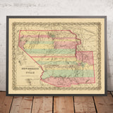 Mapa antiguo de Nuevo México y Utah por JH Colton, 1856: Santa Fe, Albuquerque, Provo, Salt Lake City, St. George