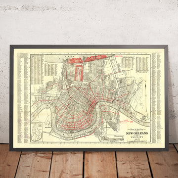 Alte Karte von New Orleans von Guilot & Adam, 1925: Französisches Viertel, Treme, Algiers, Metairie und Stadtpark 