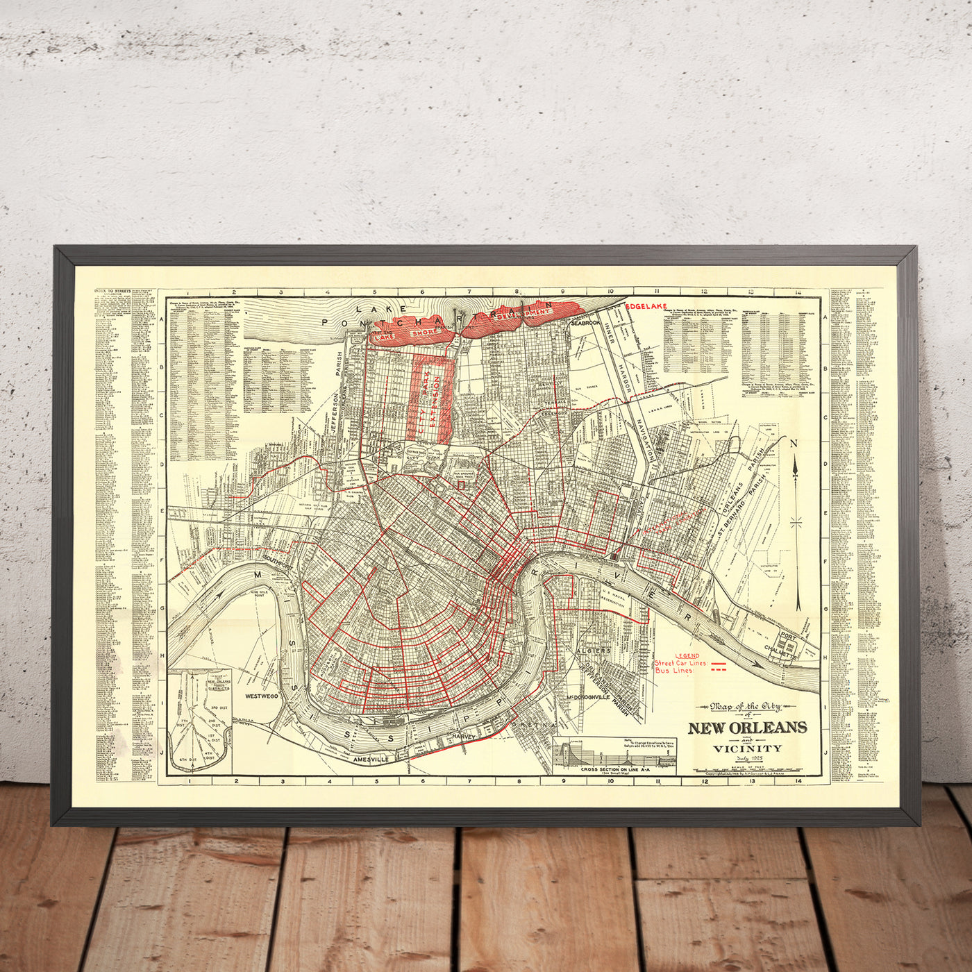 Mapa antiguo de Nueva Orleans de Guilot y Adam, 1925: Barrio Francés, Treme, Argel, Metairie y City Park