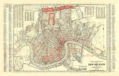 Old Map of New Orleans by Guilot & Adam, 1925: French Quarter, Treme, Algiers, Metairie, and City Park