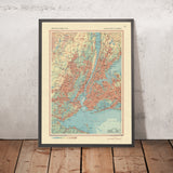 Mapa antiguo de la ciudad de Nueva York, 1967: Manhattan, Brooklyn, El Bronx, Newark, Jersey City 