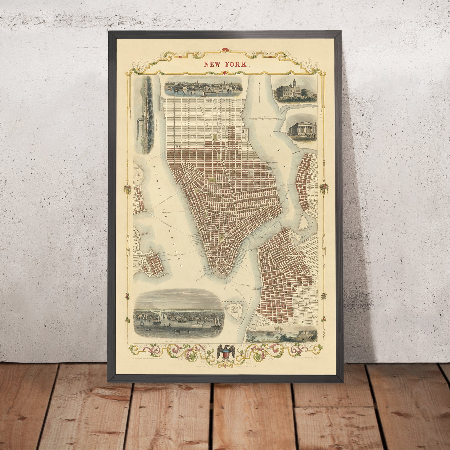Old Map of New York City by Tallis - Newyorktallisrapkin185136x24 Mockupframe 