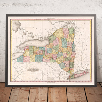 Alte Karte des Bundesstaates New York von Tanner, 1819: New York City, Albany, West Point, Plattsburgh und der Lake Champlain 