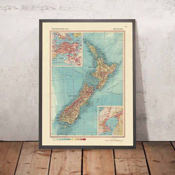 Alte Karte von Neuseeland, 1967: Auckland, Wellington, Nordinsel, Südinsel, Cookstraße 