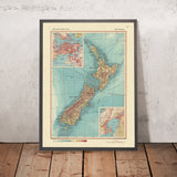 Ancienne carte de la Nouvelle-Zélande, 1967 : Auckland, Wellington, Île du Nord, Île du Sud, Détroit de Cook