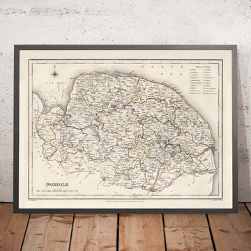 Mappa antica del Norfolk di Samuel Lewis, 1844: Norwich, King&