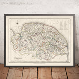 Mappa antica del Norfolk di Samuel Lewis, 1844: Norwich, King's Lynn, Great Yarmouth, Thetford e Dereham 