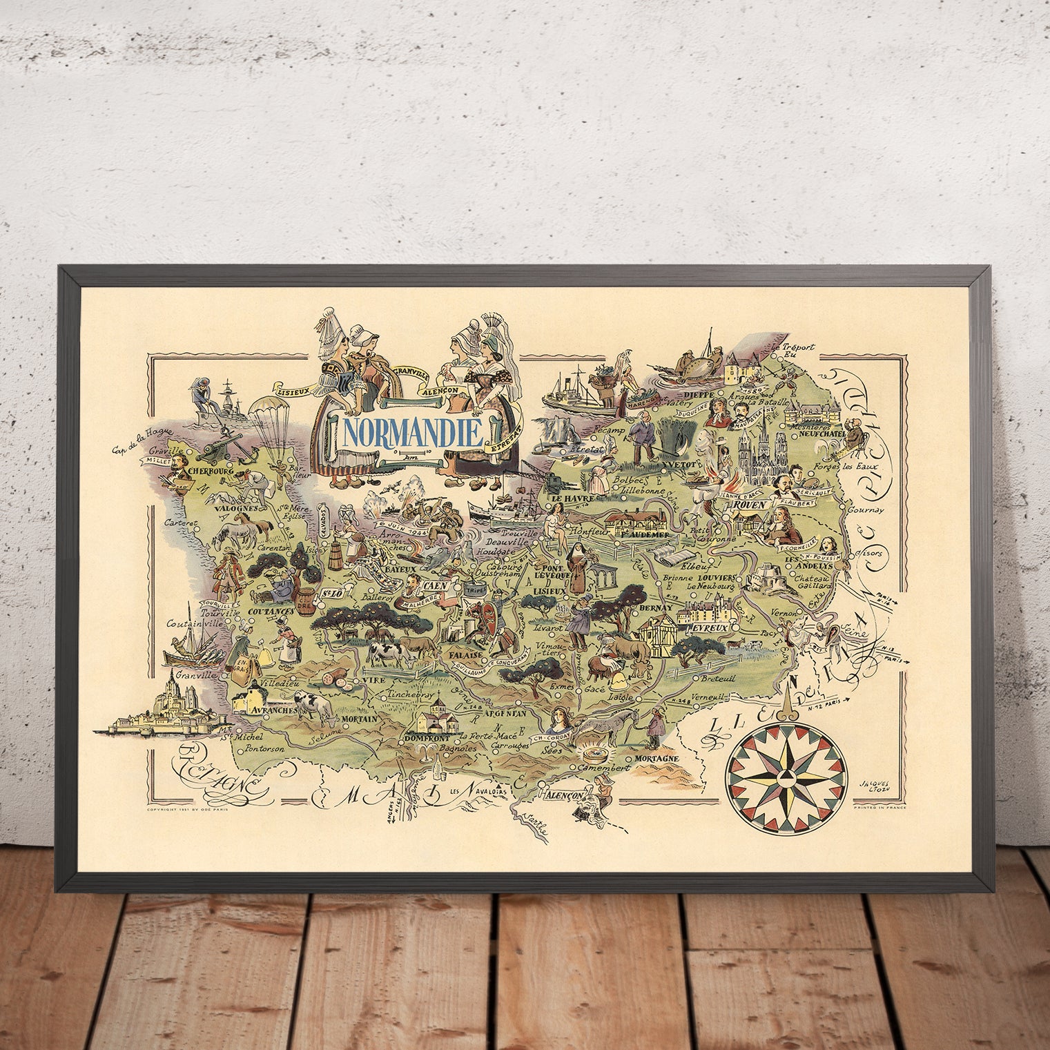 Old Pictorial Map of Normandy by - Normandieliozu195136x24 Mockupframe 