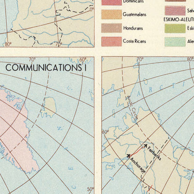 Ancienne carte infographique de la démographie et des communications de l'Amérique du Nord, 1967 : perspectives de la guerre froide, cartographie thématique et données géospatiales