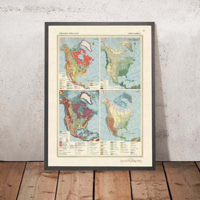 Ancienne carte infographique de la géologie nord-américaine, 1967 : géologie, géomorphologie, climat