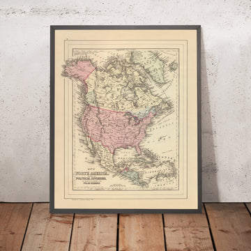 Old Map of North America by Mitchell, 1884: New York, Rocky Mtns, Hudson&