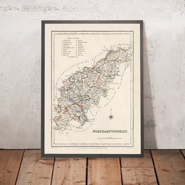 Alte Karte von Northamptonshire von Samuel Lewis, 1844: Northampton, Kettering, Corby, Wellingborough und Rushden 