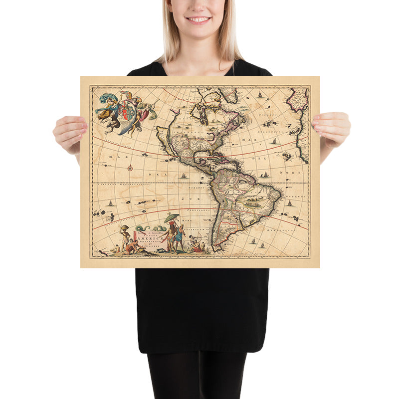 Old Map of the Americas by Visscher, 1690: Central America, Caribbean ...