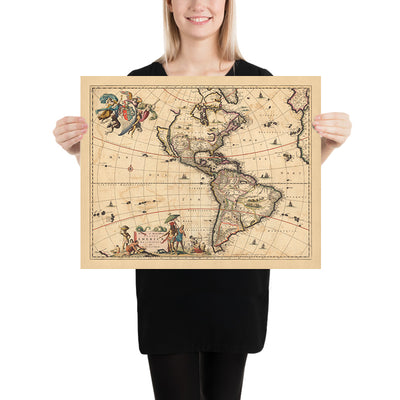 Alte Karte von Amerika von Visscher, 1690: Mittelamerika, Karibik, Polynesien, Atlantikinseln, Amazonas-Regenwald