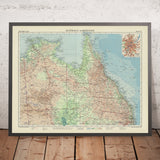 Alte Karte von Queensland & Northern Territory von Bartholomew, 1958: Brisbane, Darwin, Great Barrier Reef, Cape York 