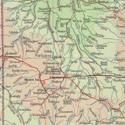 Alte Karte von Queensland von Bartholomew, 1958: Brisbane, Great Barrier Reef, Cape York, Carnarvon NP, Torres Strait