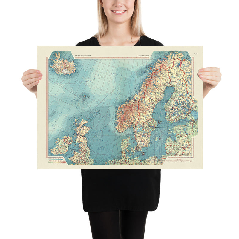 Old Map of Northern Europe, 1967: Scandinavia, British Isles, Iceland, North Sea & Baltics