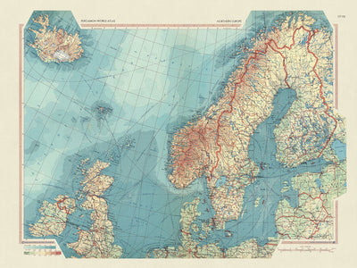 Old Map of Northern Europe, 1967: Scandinavia, British Isles, Iceland, North Sea & Baltics