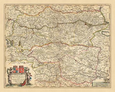 Old Map of Northern Austrian Circle by Visscher, 1690: Vienna, Graz, Linz, Maribor, Gesäuse National Park