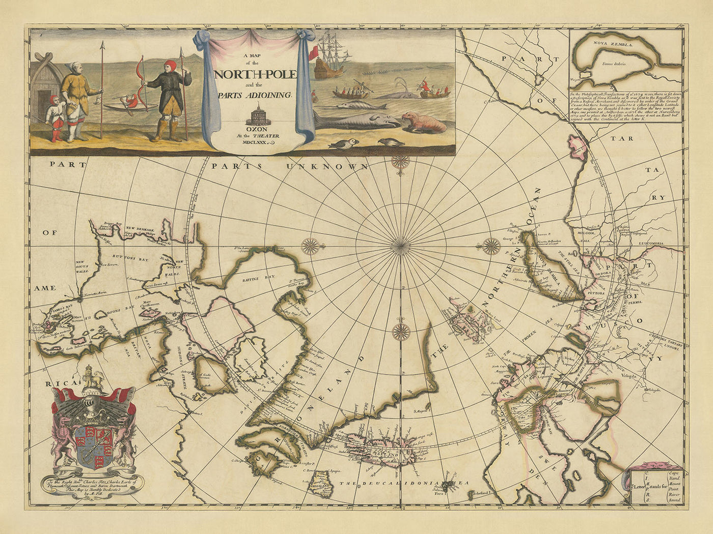Old Map of the North Pole by Pitt, 1680: Early English Map, Mythical I ...