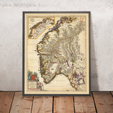 Mappa antica della Norvegia di Visscher, 1690: Oslo, Trondheim, Bergen, Stavanger, Parco Nazionale di Jotunheimen 