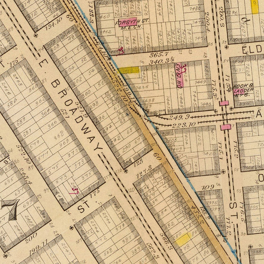 Old Map of Lower East Side, Manhattan by Bromley, 1879: James, Market, Pike, Rutgers Slip, Chatham Square