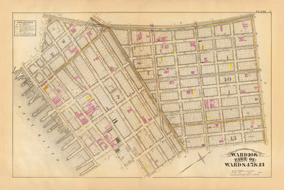 Alte Karte der Lower East Side, Manhattan von Bromley, 1879: James, Market, Pike, Rutgers Slip, Chatham Square