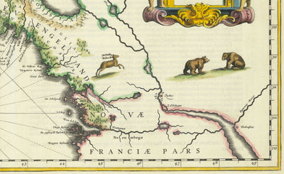 Alte Karte von den Neuen Niederlanden und Neuengland im Jahr 1640 von Willem Blaeu - Manhattan, Providence, New York, Boston, New Jersey