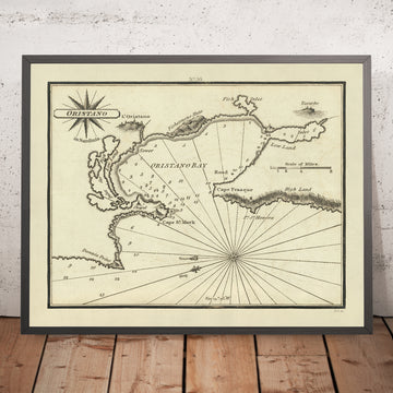 Old Oristano Nautical Chart by Heather, 1802: Sardinia, Rococo Style, Soundings