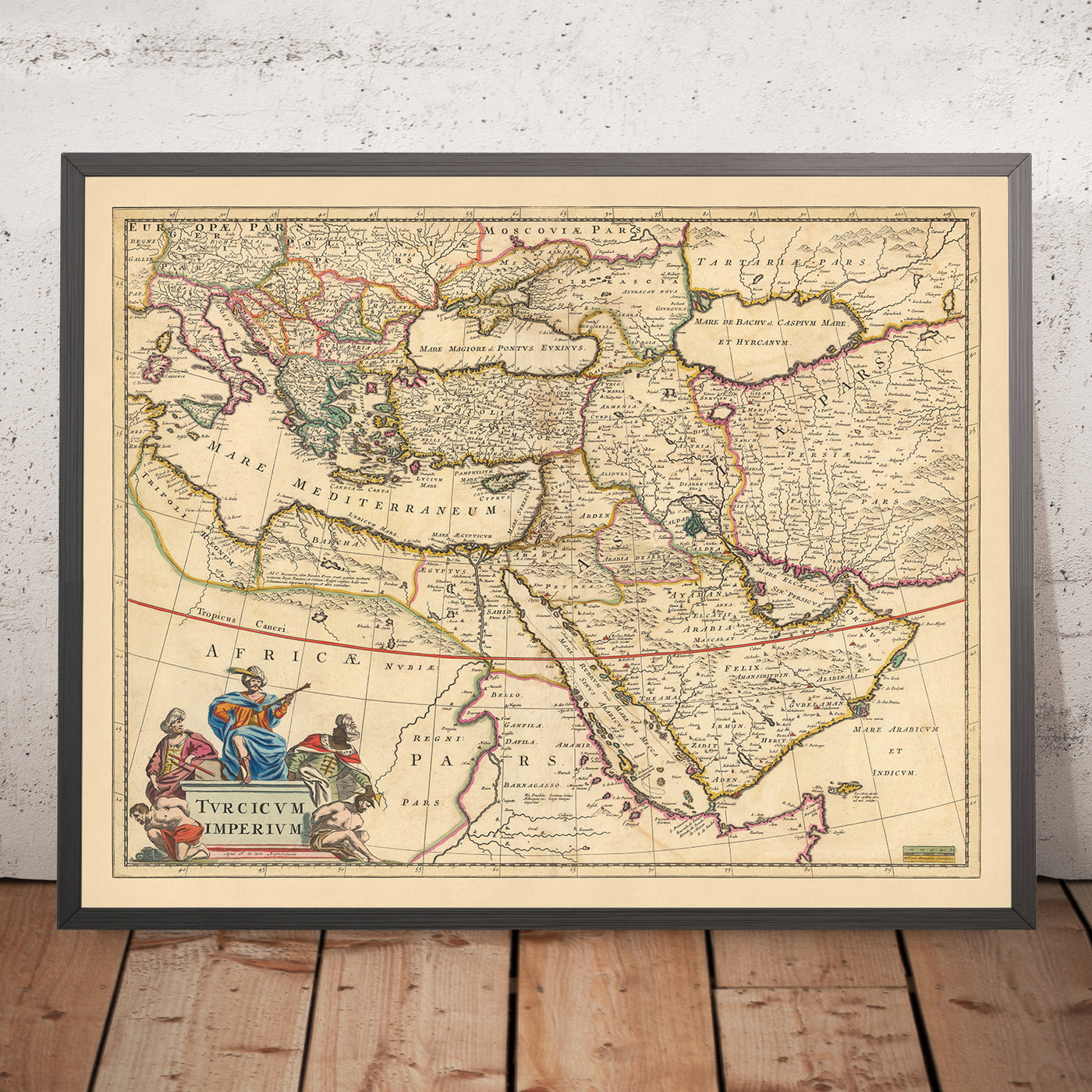 Ancienne carte de l'Empire ottoman par Visscher, 1690 : Moyen-Orient, Europe du Sud, Afrique du Nord-Est, mer Méditerranée, mer Rouge