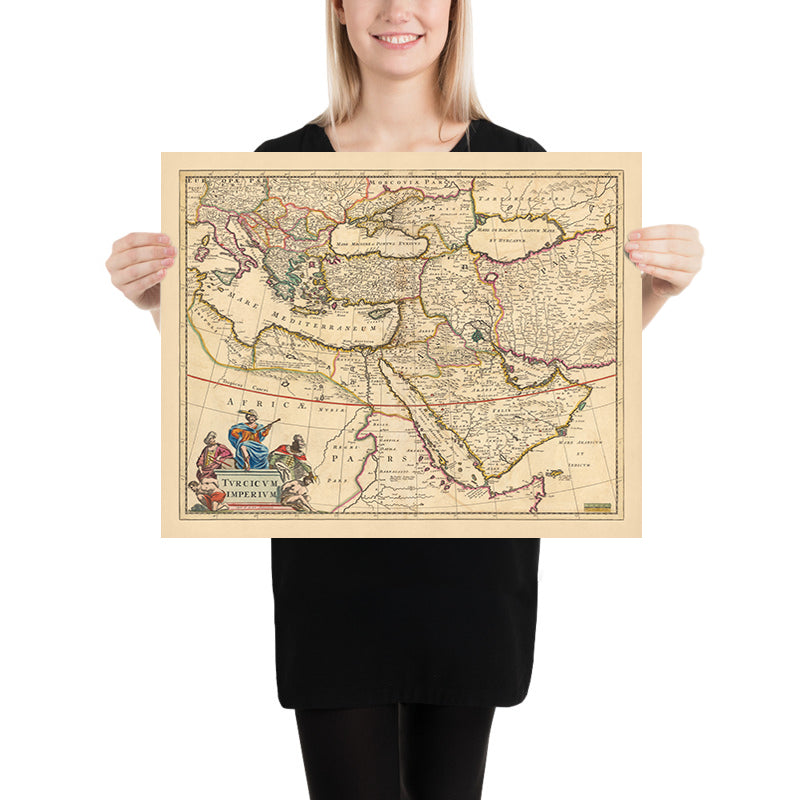 Antiguo mapa del Imperio Otomano de Visscher, 1690: Oriente Medio, Sur de Europa, Noreste de África, Mar Mediterráneo, Mar Rojo