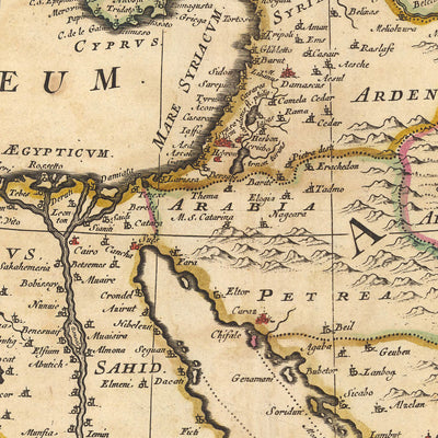 Antiguo mapa del Imperio Otomano de Visscher, 1690: Oriente Medio, Sur de Europa, Noreste de África, Mar Mediterráneo, Mar Rojo