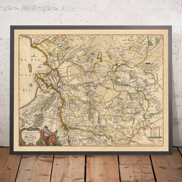 Mapa antiguo de Overijssel, Países Bajos por Visscher, 1690: Zwolle, Kampen, Hengelo, Deventer, Enschede