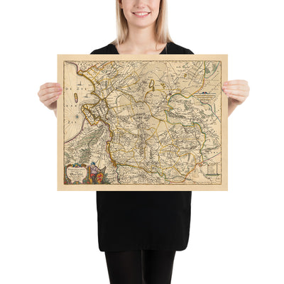 Ancienne carte d'Overijssel, Pays-Bas par Visscher, 1690 : Zwolle, Kampen, Hengelo, Deventer, Enschede