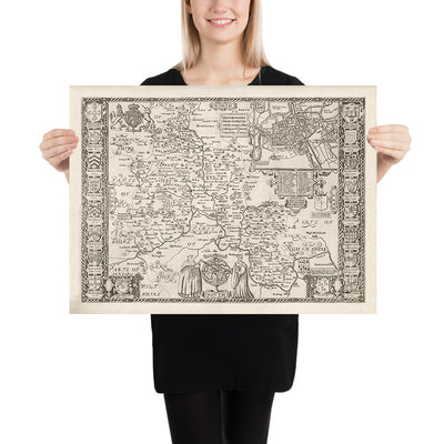 Old Map of Oxfordshire, 1611 by John Speed - Oxford, Banbury, Abingdon, Bicester
