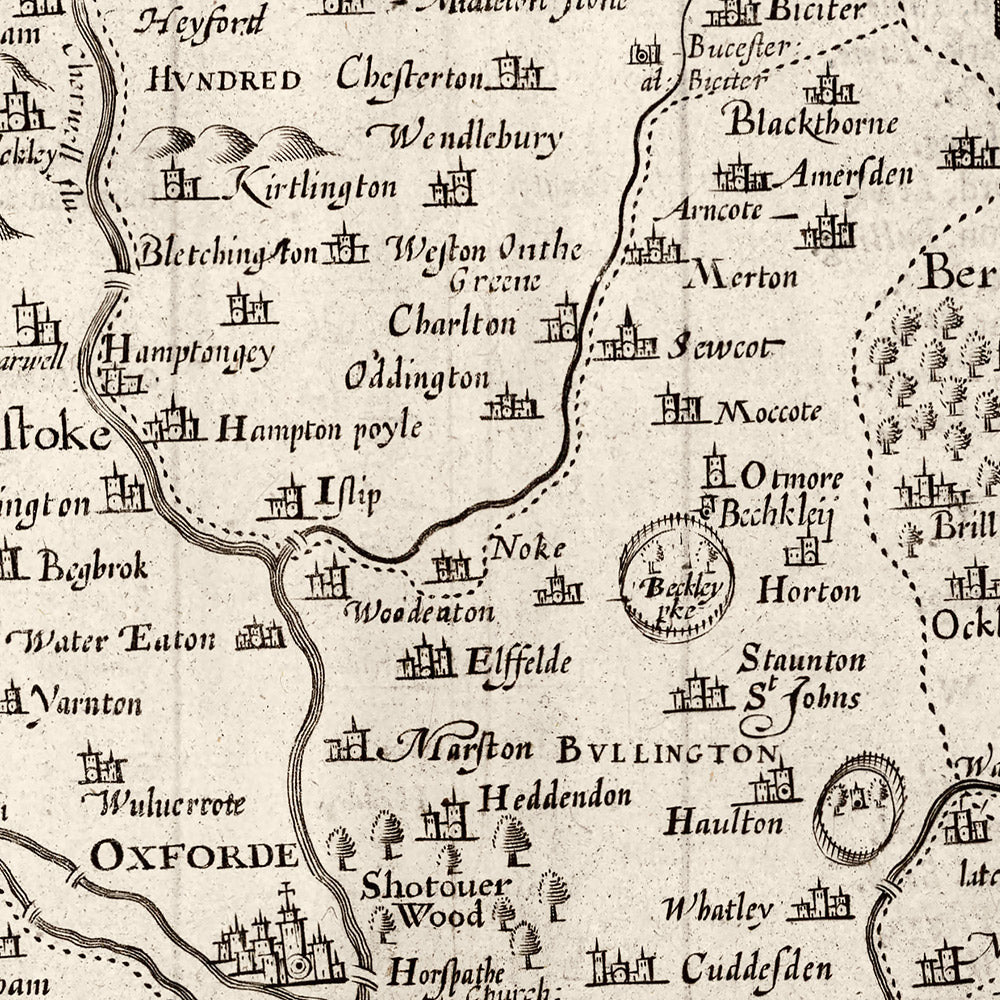 Old Map of Oxfordshire, 1611 by John Speed - Oxford, Banbury, Abingdon, Bicester