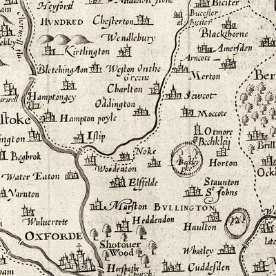 Old Map of Oxfordshire, 1611 by John Speed - Oxford, Banbury, Abingdon, Bicester