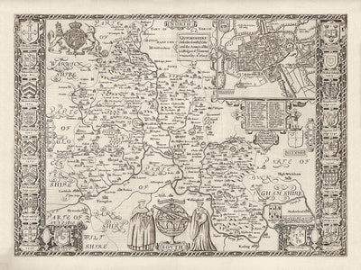 Old Map of Oxfordshire, 1611 by John Speed - Oxford, Banbury, Abingdon, Bicester