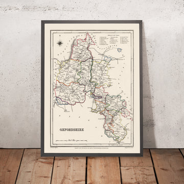 Old Map of Oxfordshire by Samuel Lewis, 1844: Oxford, Banbury, Abingdon, Bicester, and Witney