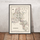Ancienne carte de l'Oxfordshire par Samuel Lewis, 1844 : Oxford, Banbury, Abingdon, Bicester et Witney 