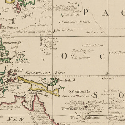 Carte du vieux monde de l'océan Pacifique par Hogg, 1794 : Voyages de Cook, carte politique détaillée centrée sur le Pacifique