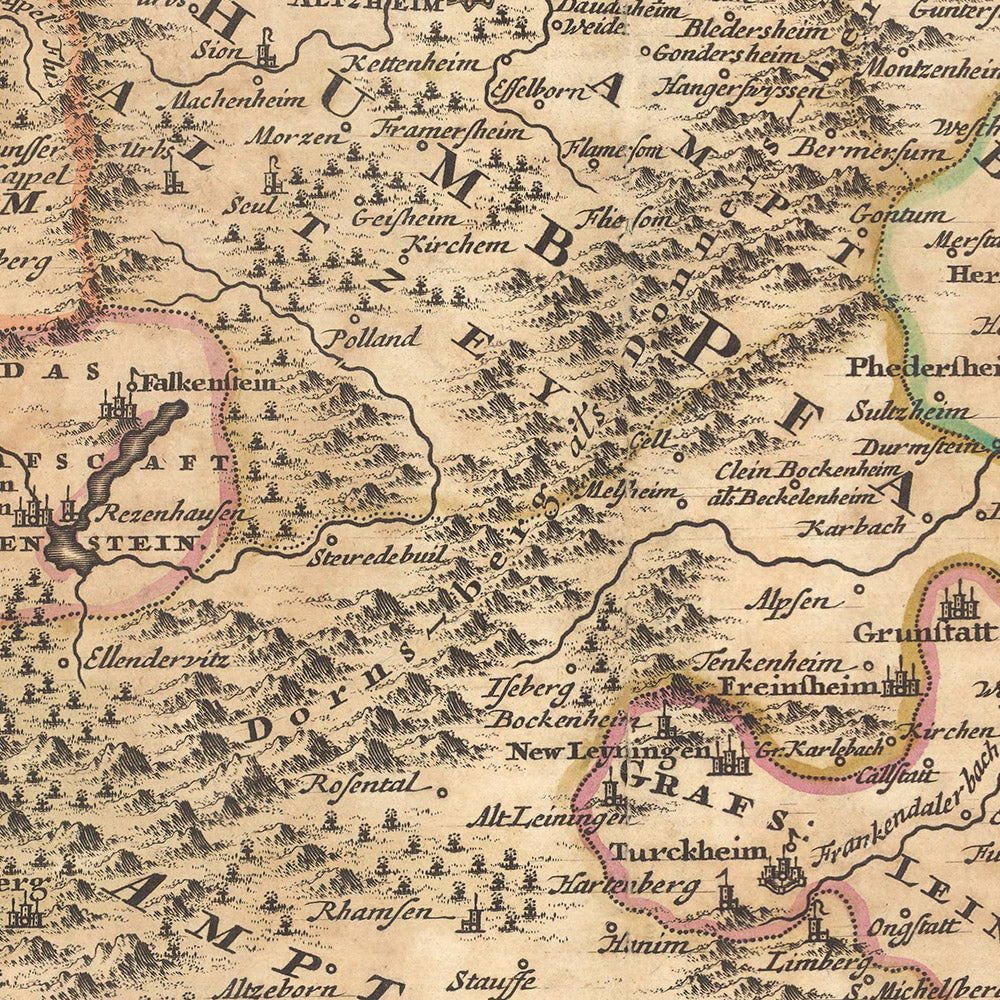 Ancienne carte du duché du Rhin Palatinat et de Zweibrücken, Visscher, 1690 : Francfort, Mannheim, Sarrebruck, Mayence, Darmstadt
