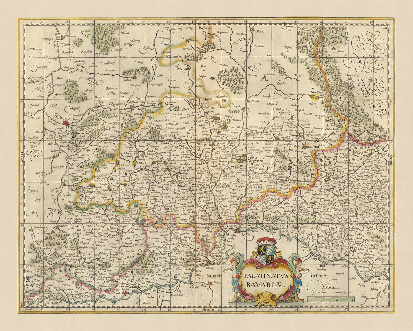 Old Map of Palatinate of Bavaria by Visscher, 1690: Nuremberg, Ingolstadt, Regensburg, Erlangen, Český les Area
