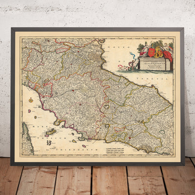 Alte Karte des Kirchenstaates und des Herzogtums Toskana, Italien von Visscher, 1690: Rom, Florenz, Pescara, Bologna, Pisa