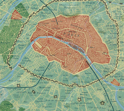 Old Relief Map of Paris by Georg Bauerkeller in 1843 - Saint Denis, Argenteuil, Saint Germain Des Paris, Montmorency, Versailles