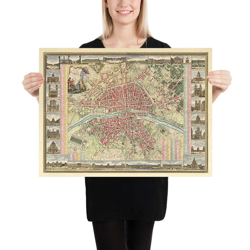 Large Map of Paris by Esnauts & Rapilly, 1784: Louvre, Notre Dame, Champs-Elysees, Bois de Boulogne, Pont Neuf